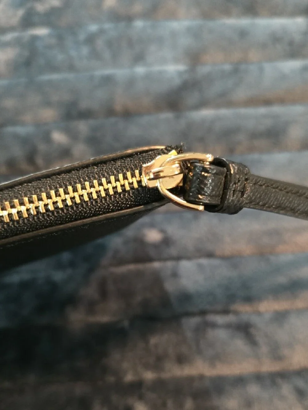 Coach Black Leather Wristlet with Gold Logo